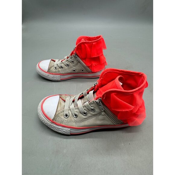 Converse All Star Chuck Taylor High-Top Sneakers With Red Ruffle Accents 11 READ - Picture 5 of 7